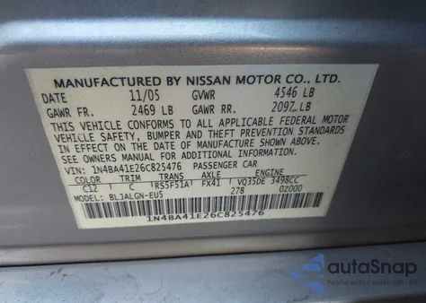 2006 Nissan Maxima Se from USA, damaged, VIN 1N4BA41E26C825476